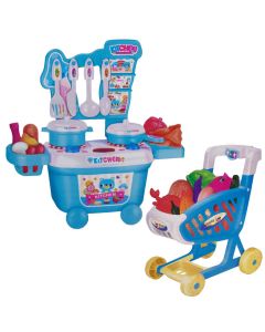 2 in 1 Kitchen Set Shopping Cart With Light And Sound 40 Pieces