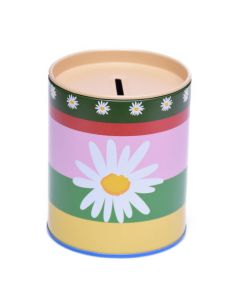 Piggy Bank with Stripes and Flowers Print 8x10 cm
