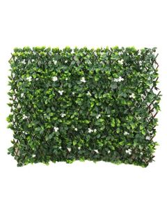 Decoré Artificial Grass Wall with Leaves and White Flowers 100x200 cm